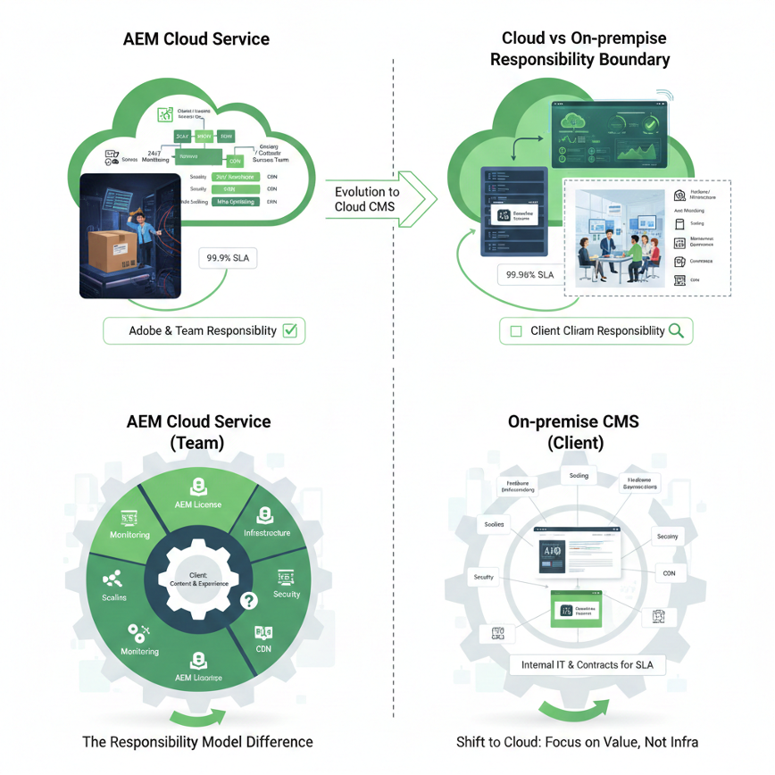 AEM Cloud Service and Cloud vs On-premise Responsibility Boundary — The Responsibility Model Difference and Shift to Cloud: Focus on Value, Not Infra