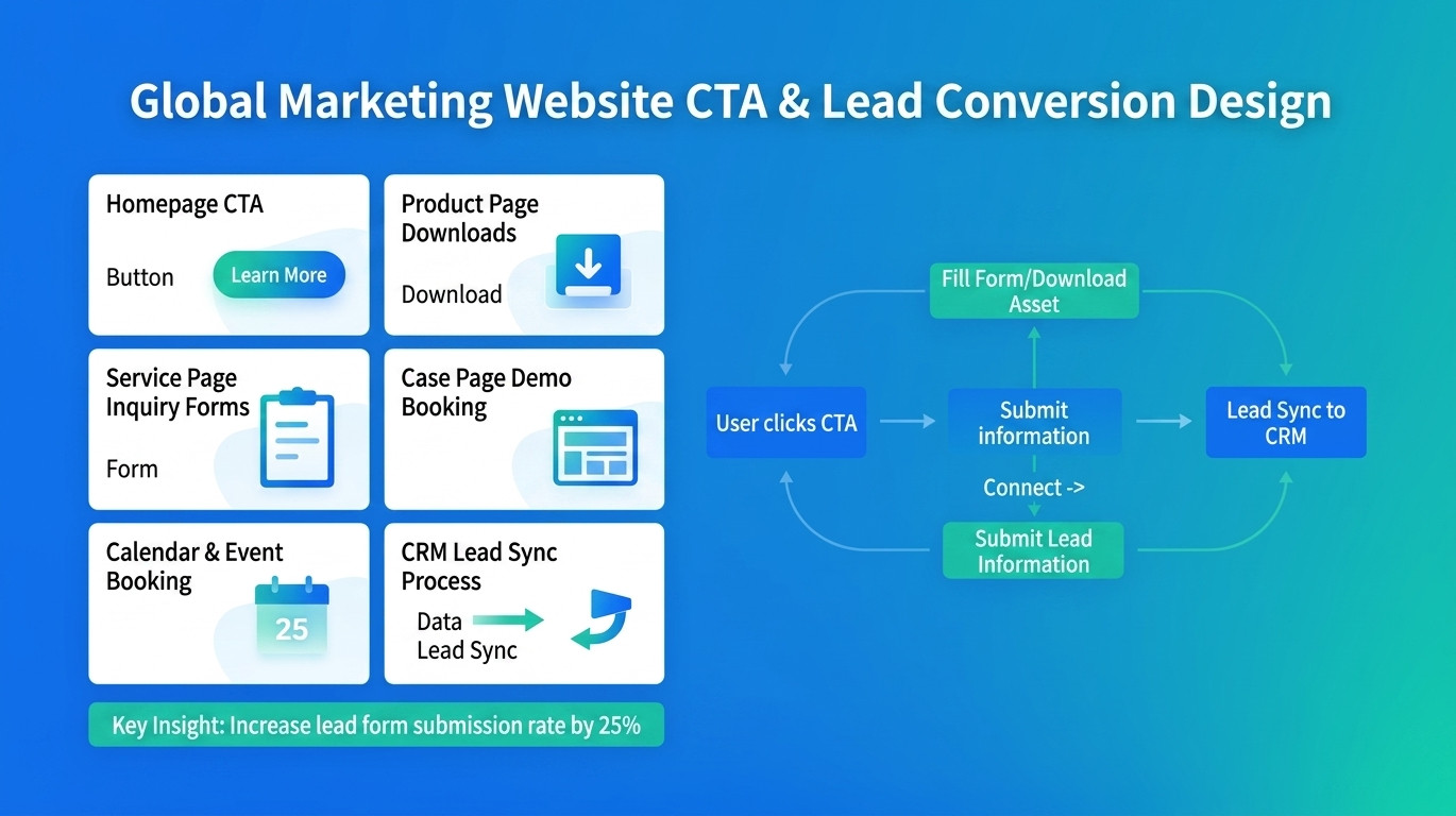 Diagram of CTA and lead conversion design for an overseas marketing website