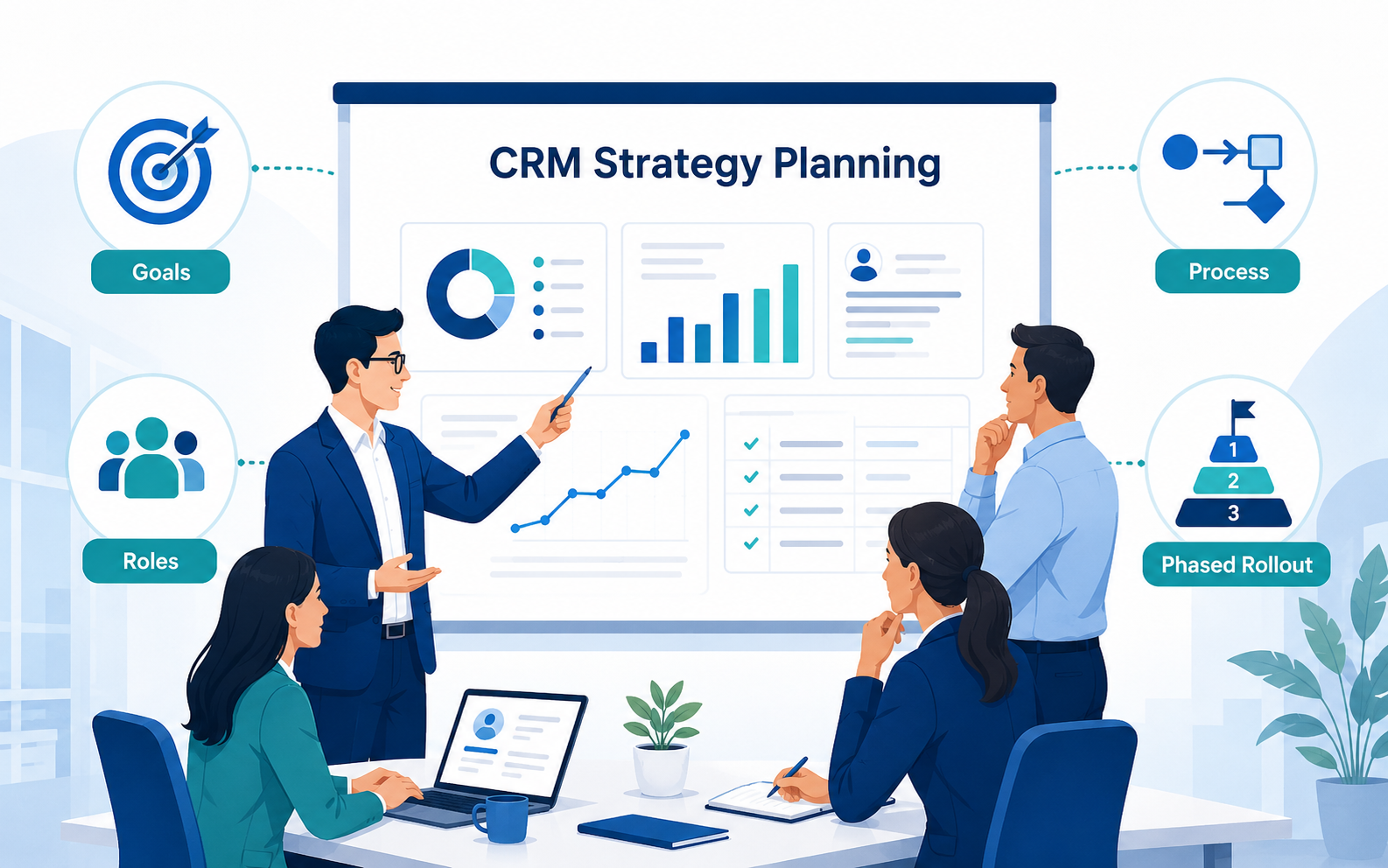 CRM strategy planning and business needs diagnosis diagram