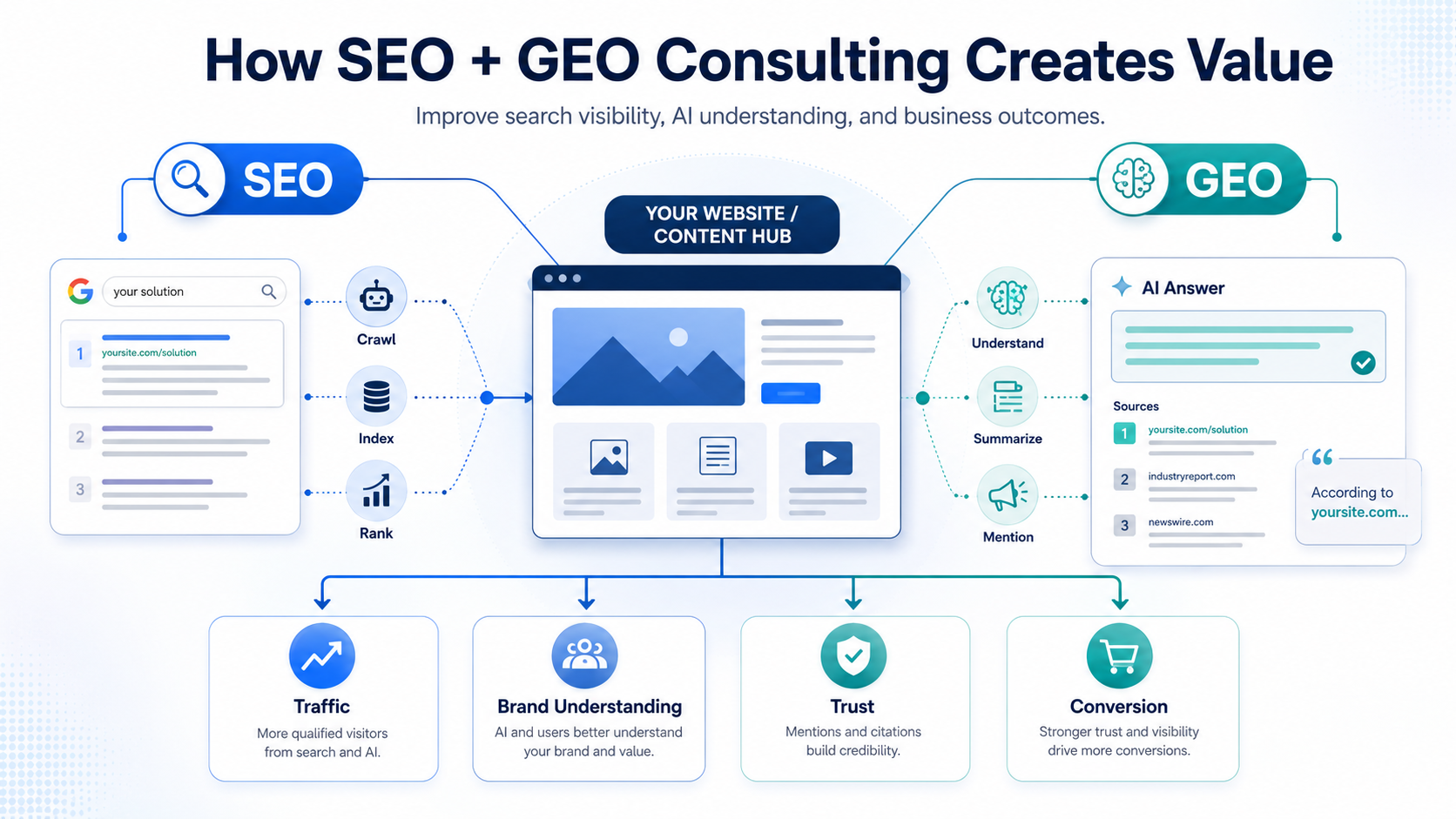 SEO 與 GEO 顧問協助企業改善搜尋與 AI 可見性
