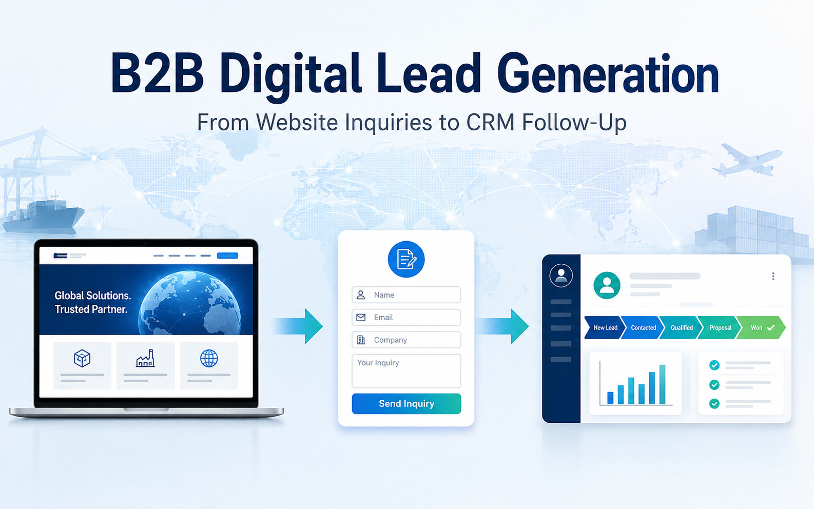 Digital lead generation journey from a B2B exporter’s website to CRM