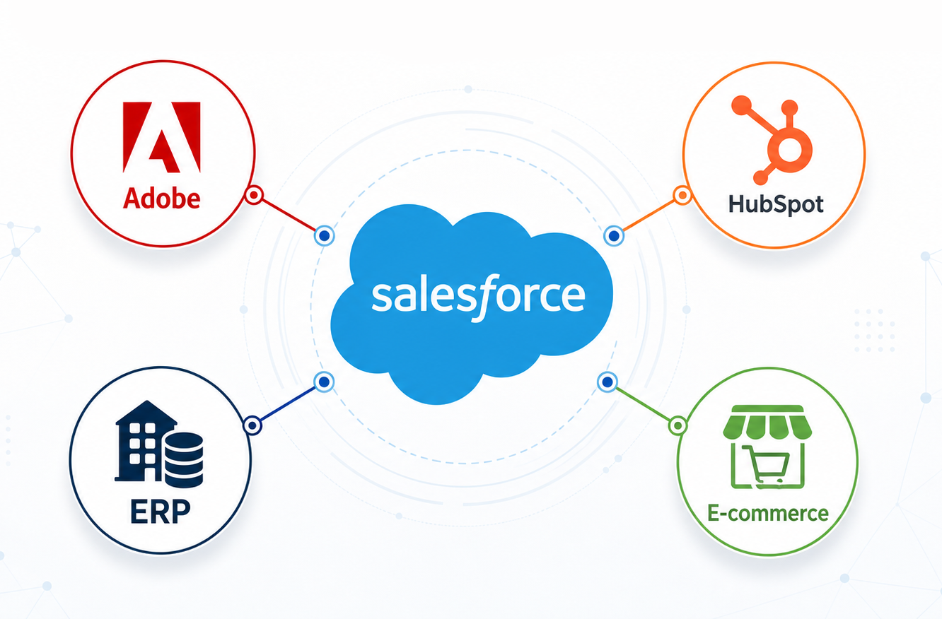 Salesforce 與 Adobe、HubSpot、ERP 及電商系統整合