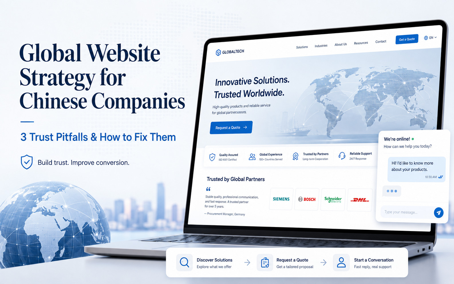 The overseas customer trust journey for a global website built by a Chinese enterprise.